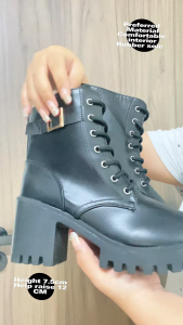 Falimottype)Size 35-42 Womens Fashion Coarse Heel School Student Shoes High Heel Mid Length Boots British Black Martin Boots