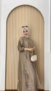 Ameela Dress Brukat Baju Kondangan Wanita Dewasa Mewah Elegan Gaun Pesta Model Terbaru 2025 Simple