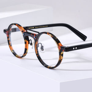 HEPIDEM Acetate Kính nữ mới cổ điển Kính Tròn Khung nam Nhật Bản handmade Kính Retro trong suốt kính mắt cho mắt 9194