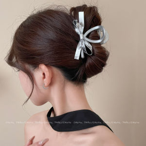 Silver Butterfly Knot Large Size Hair Clip Womens Leather Popular 2024 New Model Back of Head Shark Clamp Elegant Fashion Accessory
