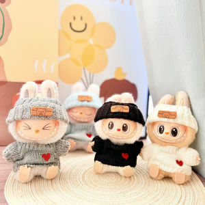For 15-17cm Labubu Doll Accessories Outfit Clothes Bear Label Hat Love Sweater Set Cute Decoration Little Clothes Toy Collectors