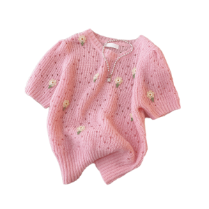 Áo thun PAIBOLI cho nữ chất liệu cotton tay ngắn màu hồng kiểu cổ tròn dáng nhỏ phong cách xuân