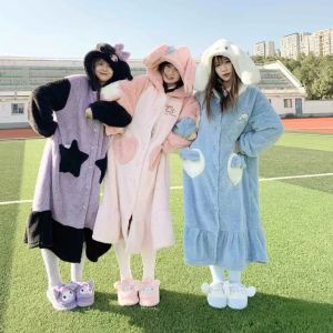 Winter Cinnamoroll Thick sleepwear Hello Kitty  Bathrobe Kuromi Pajamas Pochacco household clothes My Melody Long nightgown