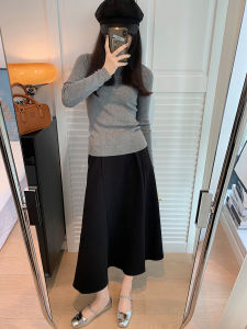 Elegant Black Fish Tail Half Skirt Commute High Waist Drapey Versatile A-Line Midi Skirt Quality above Average Polyester Blend