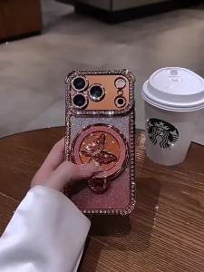Luxury Jewelled Diomond Sparkle Shockproof Phone Case For iPhone 17 16 15 Pro Max 17 Pro Glitter Rotating Bracket Bumper Cover