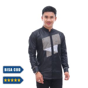 BAJU KOKO PRIA KOMBINASI BATIK DEWASA MODEL SLIMFIT Lengan Panjang Kancing Manset