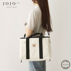 Jojos L PD Slumber Canvas Multi-Functional Mommy Bag with Drawstring Embroidered Bear Stroller for Baby Home Daily Use