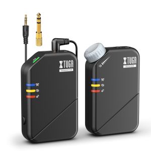 XTUGA J02S 2.4G Wireless In Ear Monitor System with Earphones Rechargeable IEM Transmitter Receiver with Stereo / Mono Mute Button for DJ Concert Stage Performance Music Monitoring