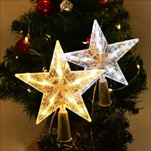 15CM Glowing Christmas Tree Top Star Crystal LED Star Lamp Colorful Five-pointed Star Christmas Tree Ornaments