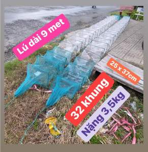 Lú dây bát quái 32 khung 26 cửa ngục dài 9m- nặng 35kg-Khung 25 x 37cm Mắt lưới 15p Bắt Cá