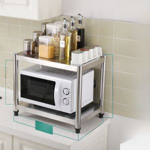 Stainless Steel Kitchen Storage Rack Stand Multi-Layer Microwave Oven Shelf Two-Layer Storage Oven Pot Stand Organizer