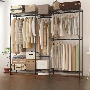 Kawajin Metal Clothes Hanger Rack Stand Open Style Robe Closet Durable Sturdy Bedroom Home Use Furniture with Adjustable Height