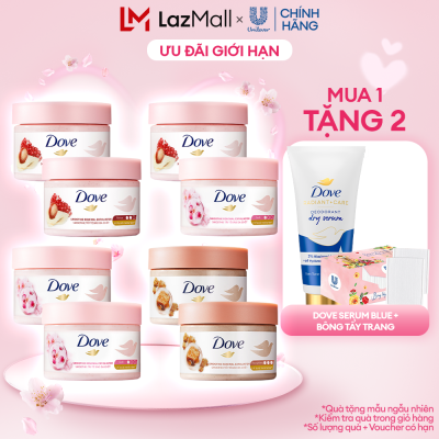 Combo Tẩy Da Chết Dưỡng Ẩm Toàn Thân Dove Hương Lựu Đỏ & Hoa Anh Đào & Đường nâu 298g