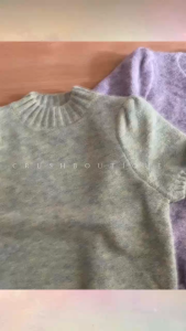 【READYSTOCK】Mock Neck Knit Top Women Short Sleeve Soft Fuzzy Korean Style 半高领毛绒针织上衣 短袖显瘦上衣 紫色上衣 青色上衣