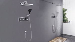 Sanitary Ware Bathroom Rainfall Shower System Rain Shower Head Thermostatic Hot & Cold Black Concealed Shower Set