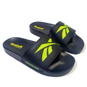 Sendal Slop Casual Reebok Pria Wanita Slip On Warna Hitam List Hijau Stabilo Premium