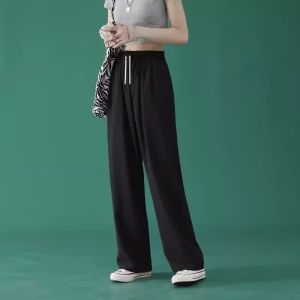 Special Offer Big Sale Summer Thin Ice Silk Casual Pants Womens K-style Plus Size Air Conditioning Pants Loose Straight-leg Wide Leg Track Pants