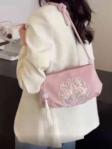 [GF1901] กระเป๋าสะพายไหล่ อัดพีชสไตล์จีน สายปรับสั้นยาวได้ พร้อมส่งจากไทย