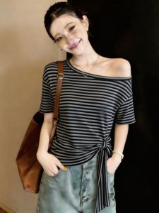 Slimming Off-shoulder Short Sleeve T-shirt