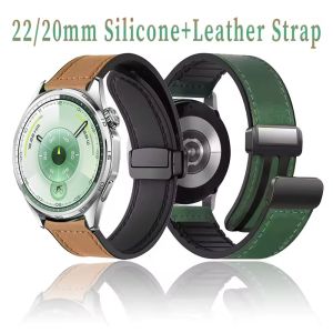 22mm 20mm Silicone+Leather Strap for Huawei Watch 5 4 GT6-5 Pro 46mm Magnetic Buckle Band for Huawei Watch GT5-4-3-2 Accessories