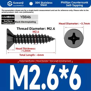 GUWANJI | Black Stainless Steel Cross Head Self-tapping Screws