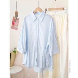 XIAOER | Áo Sơ Mi Đa Năng Có Dây Điều Chỉnh Vòng Eo Bóng Ngọc Trai