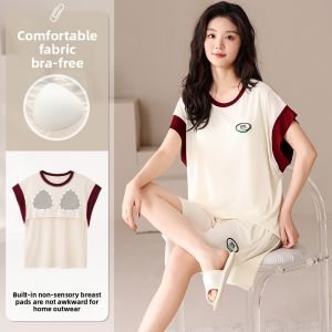 Miiow | Ice Silk Womens Sleepwear Short Sleeve Home Clothes Set Loose Fit Breathable Comfortable Summer New Style MiiOW Cat Person