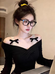 French Style Bow Off Shoulder Long Sleeve T-Shirt