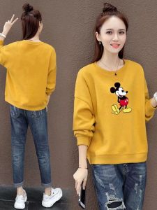 Loose round Neck Sweatshirt Womens Fashionable Outerwear Autumn 2023 Korean Style Long Sleeve Printed Polyester Cotton Blend