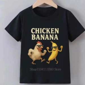 Banana Chicken Print Children T-shirts Summer Casual Fashion Funny Meme Short Sleeve Kids Tops Colorful O-Neck T-shirts