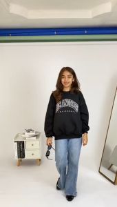 Sweater Crewneck Wanita Oversize Premium Warna Hitam