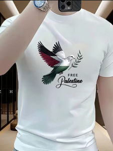 Youmu Pure Cotton Short Sleeve T-Shirt for Men Peace Dove Print Spring Trendy Versatile Top Youth Loose Fit round Neck mid Length