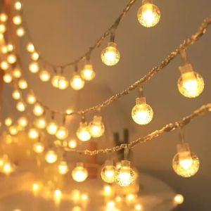Battery Operated LED Bubble Ball String Lights Wedding Fairy Lights Golden Glow for Holidays New Year Room Decorations Indoor