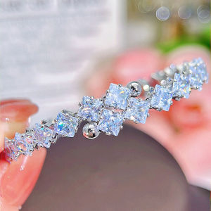 SEQUITO Temperament Women Jewelry White Gold Plated Pave Setting Rhombus Cut AAA Cubic Zirconia Bridal Wedding Wrist Adjustable Bangle B316