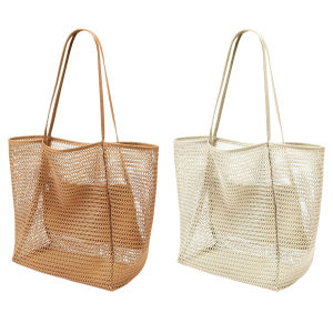 Women Mesh Beach Bag Large Travel Bag Foldable Handbags Mesh Beach Tote Shoulder Handbag for Summer Vacation