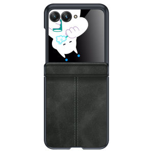 Leather Case for Motorola Razr 50 / 60 / 70with Hinge Protection Built-in Screen Protector Slim Shockproof Cover-Grey