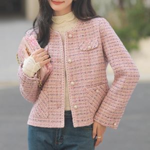 Fashionable French Style Elegant Winter Coat Pink Wool