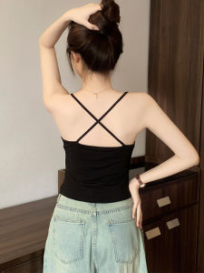 Black Modal Strap Vest Womens Ice Silk Short Design Sensation Slim Fit Base Layer Top Summer Fashion Backless Style