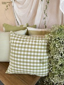 Green Fresh Plaid Cotton Linen Pillowcase Sofa Office Living Room Bedside Simple Stripe Style Home Decorative Cushion Cover