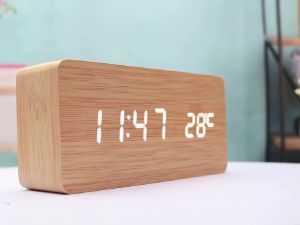 Wooden Digital Alarm Clock LED Alarm Clock with Temperature Desk Clocks for OfficeBedside Clock