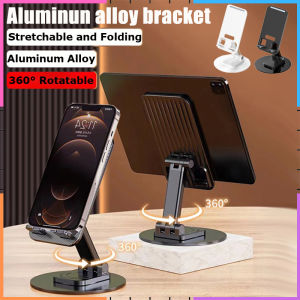 【Ready Stock】Aluminum Alloy Phone Tablet Stand Holder 360° Swivel Base Adjustable Foldable Desktop Bracket Tablet Universal