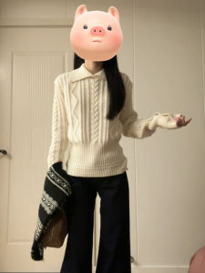 BINKAFENNY | Womens Knitted Twist Waist Sweater Collared Beautiful Fashionable Autumn Winter New Style Versatile Long Sleeve Top