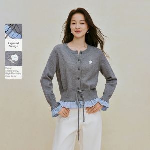 INMAN | Slender Waist Pseudo Two-Piece Cardigan With Ruffled Edges and Embroidery