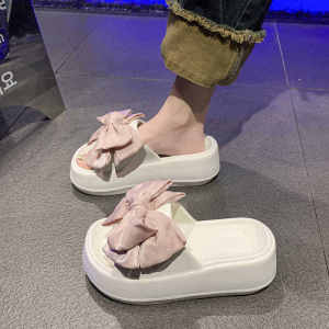 Sweet Butterfly Knot Thick Heel Summer Slippers Womens Outdoor Wear Comfortable Flat Sandals Fashionable Fairy Style EVA Material