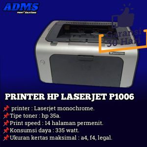 Printer HP laserJet p1006 + toner 36a35a