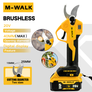 M-WALK Brushless Electric Pruning Shear LED Display Cordless Electric Garden Scissors Fruit Tree Tool For Dewalt 20V Battery Pin