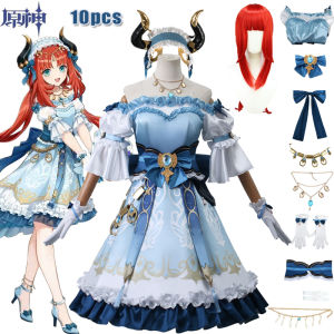 Game Genshin Impact Nilou Cosplay Costume High Quality New Skin Nilou Lolita Dress With Headwear Necklace Gloves 10pcs Outfit 80cm Red Wig Synthetic Wig Cover