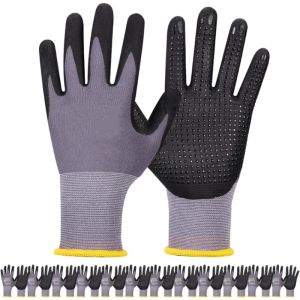 6PCS Work Gloves MicroFoam Nitrile Coated Durable Seamless Knit Safety & Work Gloves with Dot Grip for Men Mechanic Auto Garden