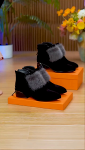 Ladies Furry High Heel Fashionable Back Zipper Shoes Comfortable Winter Shoes boots for women
