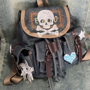 Balo Denim Mini Có Dây Rút Phong Cách Mỹ Cổ Điển Túi Đeo Vai Đôi Túi Đựng Đồ Thường Ngày Túi Đựng Đồ Cho Thanh Thiếu Niên Túi Đựng Đồ Có Khóa Kéo